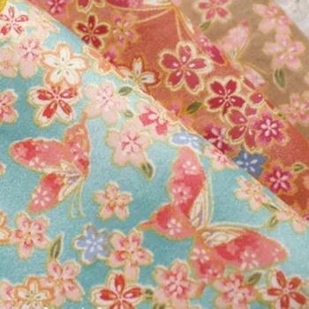 Zrak popo house vzorec kepra, bombažne tkanine in Japonski slog Češnjev Cvet metulj 3-barvni občutljivo zlata tkanina