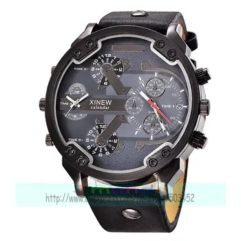 30pcs/veliko xinew-5918 nov prihod visoke kakovosti usnja watch velik krog klic koledar človek quartz ročno uro na debelo datum watch
