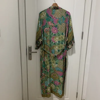 Boho ženske pav cvjetnim tiskanja bat rokav plaži Bohemian Kimono plašč Ženske V vratu Tassel Poletje happie obleko vestidos