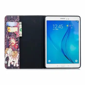 SM-T550 Moda Mačka metulj Naslikal Ohišje Za Samsung Galaxy Tab JE 9,7 SM-T555 T550 P555 Smart Cover Funda Tablet Stojijo Lupine