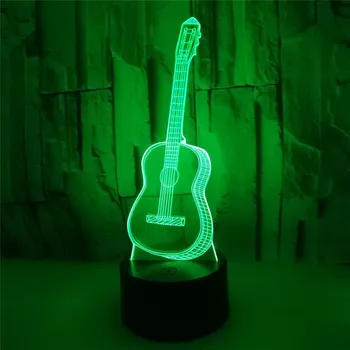 3D Optično Iluzijo LED kitaro Noč Svetlobe 7 Barva Spreminja Noč Svetlobe Soba Dekor Svetlobe Tabela Namizna Svetilka