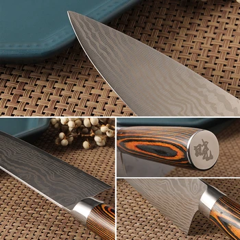 Meso Cleaver Rezanje Kuhinjski Nož Set 8 palčni Ročno Kuhar Nož za Sadje Pripomoček Santoku Kuhanje Kuhinjski Noži Damask Risanje
