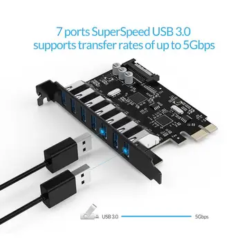 ORICO SuperSpeed USB 3.0 7 Port PCI-E Express Card z 15pin SATA Napajalni Priključek, PCIE Prilagoditev VL805 in VL812 Čipov