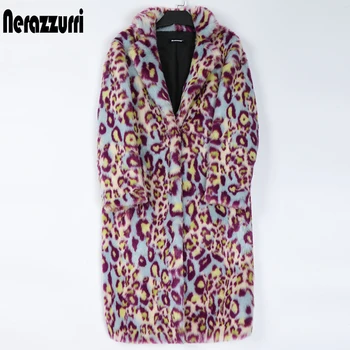 Nerazzurri Multicolor leopard tiskanja specializiranimi za umetno krzno plašč ženske river Dolgo toplo plus velikost womens modnih Zimskih oblačil žensk 2020 7xl