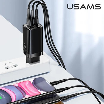 USAMS GaN Polnilnik 65W Za iPhone Hitro Polnjenje Tip C PD USB Polnilnik z QC 3.0 Prenosni Hiter Polnilec Za Samsung Xiaomi Prenosnik