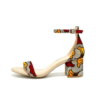 Shenbolen 2020 Ženske sandale ankara tiskanja pete sandala ženske v visokih petah kvadratnih stranka čevlji modni afriške ankara print čevlji