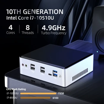 Mini PC Intel Core i7 10510U 2*DDR4 M. 2 SSD NVMe Windows 10 Linux Dual-Band WiFi, HDMI je Združljiv DP 4K 60Hz USB-C 2*Ethernet
