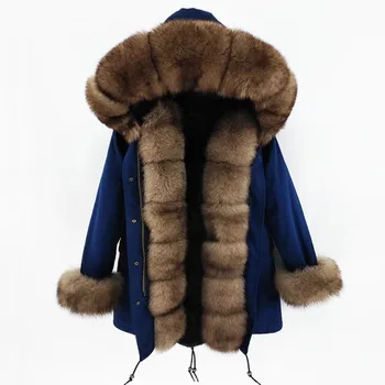 2020 zimska jakna ženske novih dolgo parka pravi krzno plašč velik rakuna, lisica krzno krzno ovratnik hooded parkas debele vrhnja oblačila stree slog