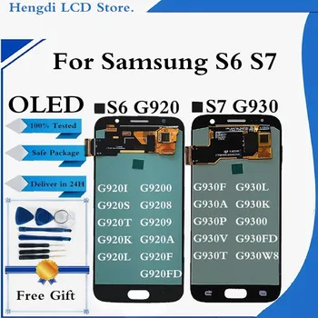 Preizkušen OLED Zaslon Za Samsung S6 G920 LCD S7 G930 Zaslon, Zaslon na Dotik, Računalnike Skupščine Zamenjava+Brezplačno Orodje G920 G930