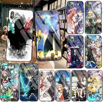 Sword Art Online Kirito Asuna SAO Umetnosti Telefon Primeru Kaljeno Steklo Za iPhone 11 XR Pro XS MAX 8 X 7 6S 6 Plus SE 2020 primeru