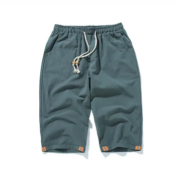 Poletje Kitajski slog bombaž in konoplje Capris priložnostne veliko loose šport bombaž hlače za moške Japonski retro jahalne hlače moški