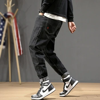 Moda Ulične Moške Jeans Letnik Black Ohlapno Fit Harem Kavbojke Moški Svinčnik Hlače Big Velikost 28-42 Japonski Slog Hip Hop Kavbojke