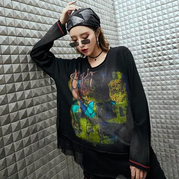 Max LuLu 2019 Moda Japonska Oblikovalec Ženske Seksi Očesa Vrhovi Tee Ženska Gothic T Srajce Natisnjeni Ulične Ženski Prevelik Tshirt