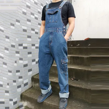 Jeans Moški Men ' Jeansa Kombinezon Moške Obleke Jumpsuit Multi-žep trak Naravnost hlače Modre kavbojke Več velikosti 30-44 46