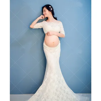 Porodniški Obleke za Fotografijo Ustrelil Bele Seksi Čipke Obleko Ženske Fotografija Nosečnosti Oblačila Vrh+krilo Ruffle Porodniškega Obleke
