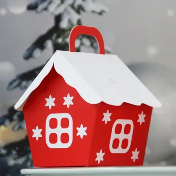 5PCS Božič bonboniera Božič House Obliko Darilo Polje DIY Bela Rdeča Piškotek Embalaža Stranka Dekoracijo Vesel Božič Dom Dobave