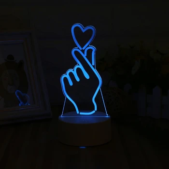 USB Novost 7 Barv Spreminjanje Prst Srce LED Noč Lahka 3D Desk namizne Svetilke Doma Dekor