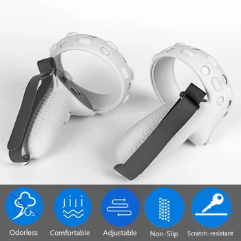 1 Par Silikonski Krmilnik Kit Zaščitni Pokrov + Pašček za Zapestje Grip Ročaj za Varstvo Rokav za Oculus Quest 2 VR Dodatki