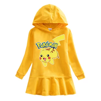 Novo Pikachu Otroci Čista Bombažna Jopica Puloverju Pokemon Obleke Jeseni, Pozimi Otroci Tiskanje Suknjič Obleke Dekleta Topla Oblačila