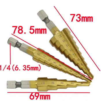 3-12 mm 4-12 mm 4-20 mm, Korak Cone Drill Bit Heksagonalna Kolenom hitroreznega Jekla Luknja