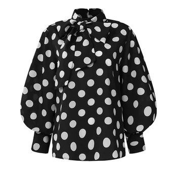 Celmia Plus Velikost Moda Za Ženske Saten Bluzo 2021 Priložnostne Luč Rokav Polka Dot Elegantne Srajce Lok Tunika Vrhovi Svoboden Delo Blusas