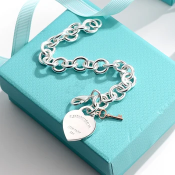 Sterling srebrna zapestnica za ženske v obliki srca tipko zapestnica nakit 1:1 prvotni načrt občutek za punco počitnice darila
