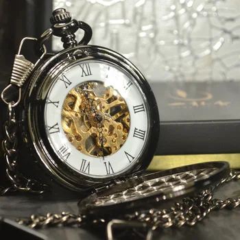 TIEDAN Dvojni Obraz Steampunk Okostje Mehanske Žepne Ure Moških Starinsko Luksuzne blagovne Znamke Ogrlica Žep & Fob Watch Verige