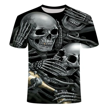 Poletje Novo Harajuku Lobanje 3D Tiskanja CoolT-shirt Moški T-Shirt Fitnes Stiskanje Srajce Moški Lobanje Natisnjeni Kratkimi Rokavi Tshirt