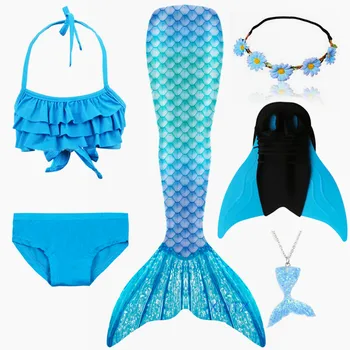 2020 NOV Prihod!6PCS/Set Mavrica Slog morska deklica Rep Kopalke s Fin za Otroke Dekleta Počitnice Obleko Kopalke Kopalne Swimuit