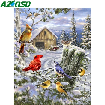 AZQSD Diamond Vezenje Ptice Pozimi Ročno 5d Diy Needlework Božič Diamond Slikarstvo Živali Navzkrižno Šiv Doma Dekor