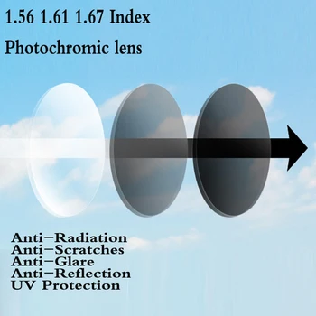 1.56 1.61 1.67 Indeks Photochromic Asferični Optični Recept Objektiv Kratkovidnost Presbyopia Recept Očala, Leče z UV Zaščito FT0003