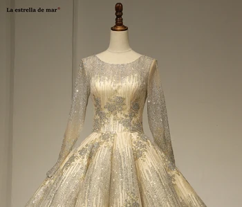 Hochzeitskleid novo Zajemalka vratu čipke tiste dolge rokave Žogo Obleke penečega šampanjca zlato dubaj poročne obleke princess weddin