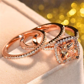 18K Zlato je Povečal Diamond Ring Set za Ženske tri kos Bizuteria Gemstone Anillos poročni Prstan z box fine topaz peridot nakit
