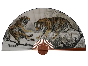 Velika Zgibanje Papirja Fan Kitajski Slog Obrti Banboo Okvir Ozadju Dekorativni Fan Viseči Okras Večer Tiger