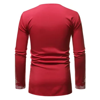 Rdeča Dashiki Tiskanja Moških Afriška Oblačila 2020 Jeseni Novo Slim Fit Dolg Rokav Afriške Majica S Kratkimi Rokavi Moški Ulične Priložnostne Tee Shirt Homme
