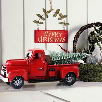 Vintage Božič Pick-up Modela Avtomobila Kovinski Tovornjak Doma Dekor Otroci Igrače Počitnice Dekor Božič Darilo Viseče Igrače, Okraski, Namizno