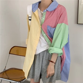 Ženske Majice Ulzzang Japonski Kawaii Letnik Priložnostne Svoboden Ins Barvo Shirt Ženski korejski Harajuku Lepe Obleke Za Ženske