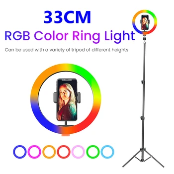 33 cm RGB Barvna LED Selfie Obroč Svetlobe z Nastavek za Stojalo Telefon Svetlobni Obroč Lučka USB Ringlight za Youtube Fotografija studio