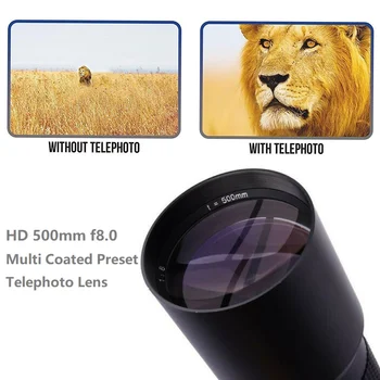 Mcoplus 500mm f8.0 Super Telefoto Objektiv, Ročni Zoom Objektiv za Canon EOS EF, EF-S Mount T5 T5i T6i 80D 200D 5DII 5DIV SLR Fotoaparati
