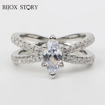 BIJOX ZGODBA 925 sterling srebro čar obroč s 6*12 mm ovalne oblike AAA cirkon gemstone modni prstan za ženske, poroke, posla