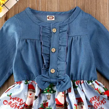 1-4 Let, Dekleta Božič Obleko Baby Toddler Božič Dekle Obleko Denim Risanka Tiskanja Šivanje Santa Claus Tiskanje-Line Obleko Dekleta