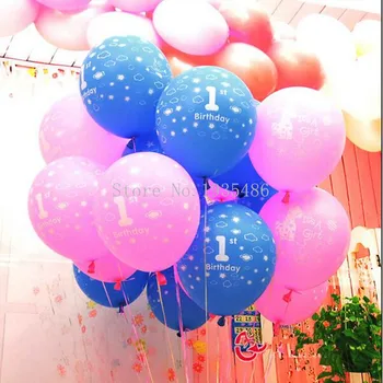 50pcs/lot Prvi Rojstni dan balon število trebušaste 1. Rojstni dan tiskane balone roza blue pearl ballon za rojstni dan