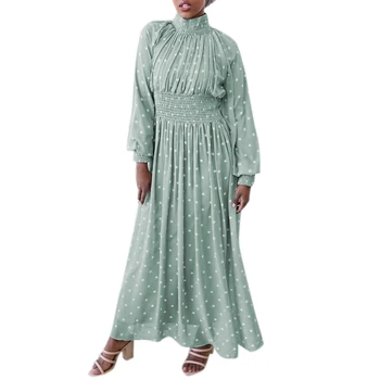 Abaya Islamski način Oblačenja za Ženske do leta 2020 Pika Natisnjeni Ženske Obleke Islamske Abayas Šifon Stojalo Ovratnik Musliman Oblačila