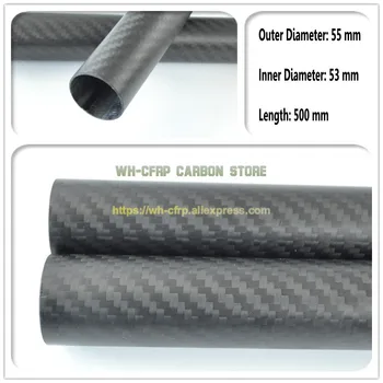 55mm OD x 53mm ID Ogljikovih Vlaken, Cev 3k 500MM Dolgo (Roll Zavit) ogljikov cevi , s ogljikovega polne, Japonska 3 k izboljšanju materiala