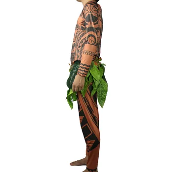 Film Moana Maui Cosplay Kostum Celoti Določa Halloween Party moških Fancy Obleka Nogavice, Majica+ Hlače +Listi