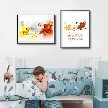 Risanka Anime Levji Kralj Akvarel Plakat Visoko Kakovost Platno Slikarstvo Doma Dekor Wall Art Vrtec Otroci Soba Brez Okvirja