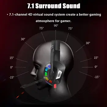 Glasbe, Gaming Slušalke Prostorski Zvok z Mikrofonom Slušalke, USB, 7.1 & 3,5 mm Žično RGB Nazaj Luči Igra Slušalke Visoko Zvočno Quanlity