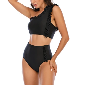 TYAKKVE Push Up Bikini Eno Ramo Kopalke Ženske Kopalke Visoko Pasu Plažo Ruffle kopalke Črne Seksi Biquini 2020