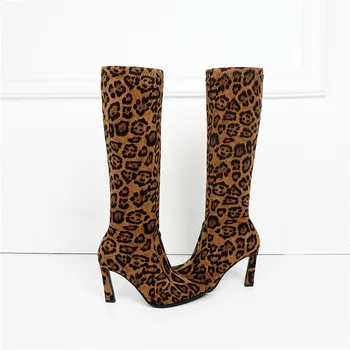 ASUMER moda sredi tele škornje, ženske konicami prstov zdrsne na visoke pete, čevlji za dame čevlji klasičnih Leopard Print čevlji velika velikost 34-43