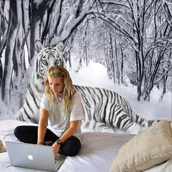 Beli tiger in sneg, jungle ozadju tapiserija ozadju dekoracijo krpo tovarne neposredno prodajo lahko meri